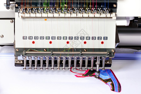 织布厂工业刺绣机 有多色线条 特制 有选择的焦点背景