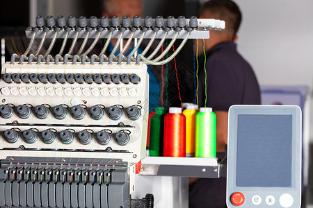 织布厂工业刺绣机 有多色线条 缝合背景