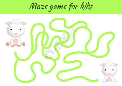 羊上脑给孩子玩有趣的迷宫或迷宫游戏 帮助母亲找到路径乐趣学校插图拼图头脑方案解决方案幼儿园教育入口设计图片