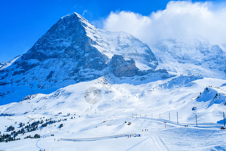 富龙滑雪场站 从因特拉肯到J的铁路沿线顶峰高度风景冰川高山旅行高地滑雪运输远足背景