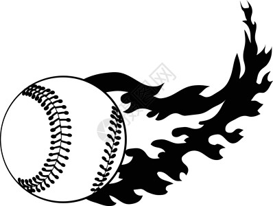 丝网印刷棒球或垒球着火与炽热的火焰模具黑色和白色复古设计图片