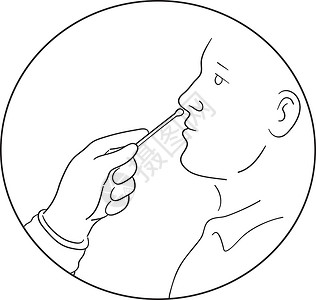 鼻咽拭子用于Covid-19线绘图的护士或医生亲手出示纳沙尔或鼻喉胶斯瓦布试验插画