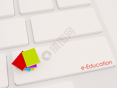 3d 在键盘和电子教育概念上提供多本书背景