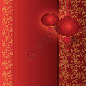 上海黄金交易所中国灯笼挂在红色红背景模式上海浪幸福婚礼季节庆典邀请函节日墙纸卡片新年插画
