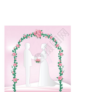 几个站立和玫瑰常春藤花拱门装饰 造纸艺术情人折纸墙纸展示女士纸艺念日植物群婚礼快乐背景图片