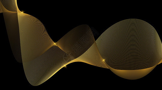金色抽象线条和黑暗的波纹图示背景图片