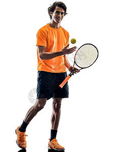 网球玩家男人光影短片孤立的白色背景动员运动微笑成年人快乐球员阴影背景图片