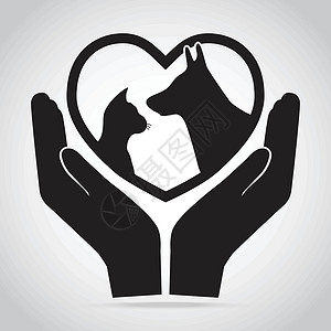 狗护理爱心如手的狗和猫图标 保护 护理和帮助插画