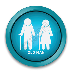 老年人符号 老年人图标长老蓝色插图女士男人老人圆形病人按钮白色背景图片