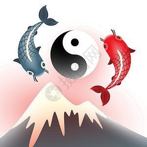 科伊鱼矢量说明白色插图旅行卡通片传统文化海洋绘画太阳鲤鱼背景图片