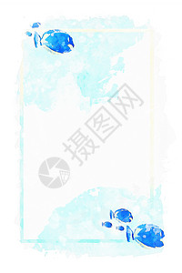 海鱼和蓝水彩色底底板蓝色卡片海洋水生生物潜水水彩插图绘画动物背景图片
