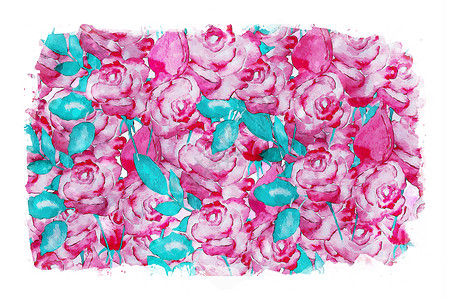 画玫瑰背景 水彩色绘画场地花朵插图水彩粉色艺术卡片红色背景图片