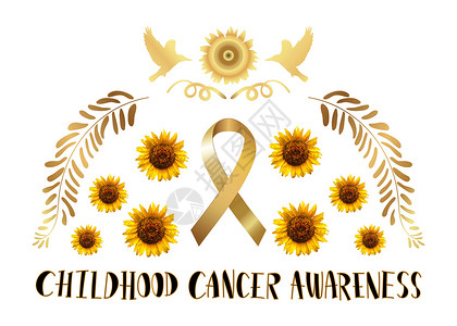 保利洲际提高儿童癌症意识的丝带金符号机构丝带金子疾病叶子横幅活动预防插图帮助插画