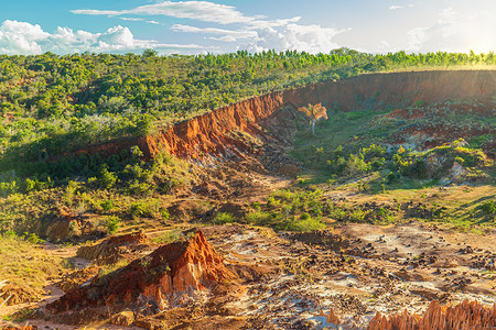 苏亚雷斯马达加斯加Antsiranana的红色Tsingy保护区地标地形公园编队地质学旅行崎岖冒险岩石背景