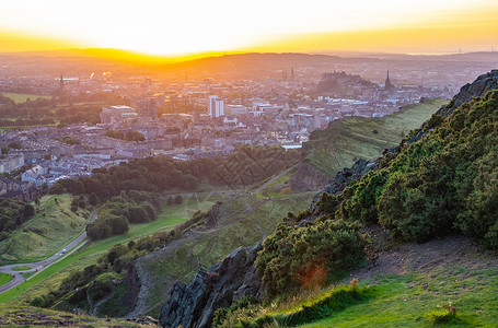 日落时的爱丁堡市风景高清图片