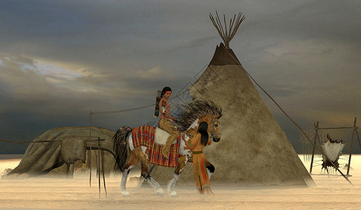 印第安帐篷印地安风车背景