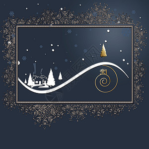 2021年新年冬夜风景的美丽时尚最微小的圣诞小样圣诞树场景小册子星形贺卡艺术奢华墙纸戏剧性背景图片