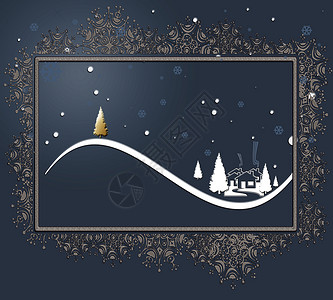 美丽的时尚最微小的圣诞新年冬夜风景圣诞树墙纸小册子奢华金色贺卡星形框架场景问候背景图片