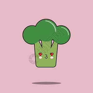 可爱的蔬菜卡通人物西兰花图标 kawaii 笑脸 平面设计矢量图背景图片