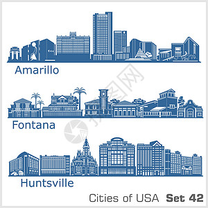 美国各城市-丰塔纳 阿马里略 亨特斯维尔 详细结构 趋势矢量说明插画