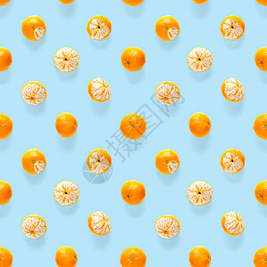 移门印花图案新鲜的普通话无缝模式 成熟的水果橘子无缝模式 蓝色背景图案上孤立的新鲜柑橘 平躺的克莱门汀异国作品饮食橙子情调果汁热带背景