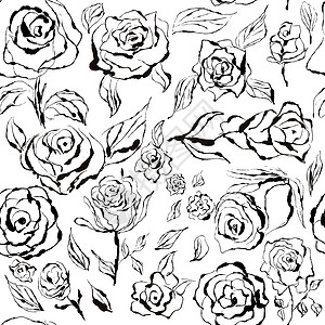 黑色玫瑰的黑白无缝图案背景图片