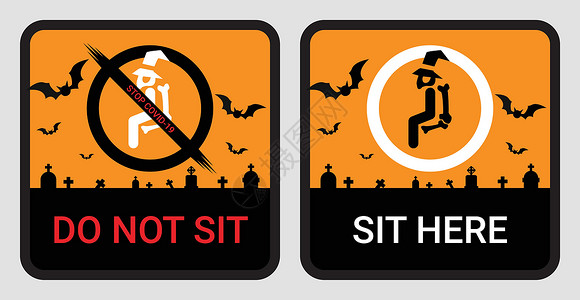 摆渡请不要坐在这里签名 以防止冠状病毒或 Covid-19 大流行 在万圣节期间保持椅子 座位 穿梭巴士 地铁 铁路 电车 火车 食插画