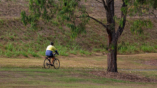 在公园骑自行车的男性超重背景图片