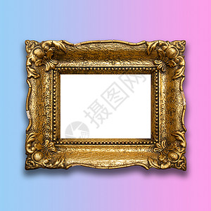 蓝色粉红背景上的旧金框架金属艺术创造力金子粉色横幅正方形背景图片