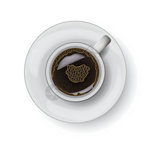 咖啡杯 用实事求是的冷冻玻璃杯放在白色背景上咖啡杯子黑色飞碟插图背景图片