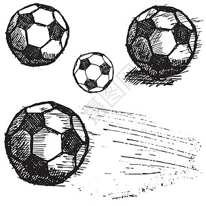 足球足球球草图集 以白色背景隔离阴影卡通片圆圈插图涂鸦运动手绘黑色绘画创造力背景图片