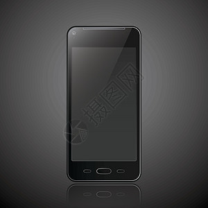 新的现实的移动电话 智能手机 现代风格 黑色背景 有反省白色导航电讯技术触摸屏按钮网络展示插图小样设计图片