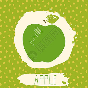 有点甜苹果手画的水果草图 叶子在蓝色背景上 有点模式 Doodle矢量苹果用于标识 标签和品牌身份涂鸦饮食小吃甜点植物食物徽章果汁公司插画