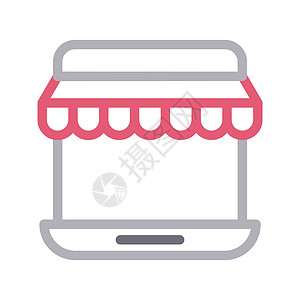 在线交易陈列柜插图购物商业条纹展示电子电脑店铺背景图片