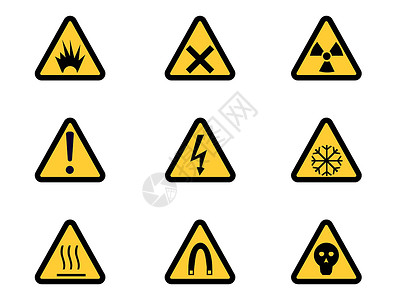 一组三角示警危险标志震惊冒险颅骨爆炸性按钮放射性安全三角形警告辐射背景图片
