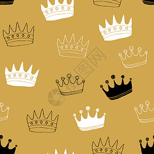 Crown无缝模式 手画皇家涂鸦背景 矢量说明国王绘画纺织品风格织物王子草图墙纸徽章打印背景图片