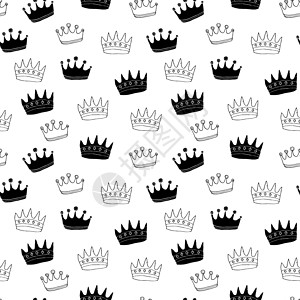 Crown无缝模式 手画皇家涂鸦背景 矢量说明墙纸草图插图奢华风格装饰包装徽章王子帽子背景图片
