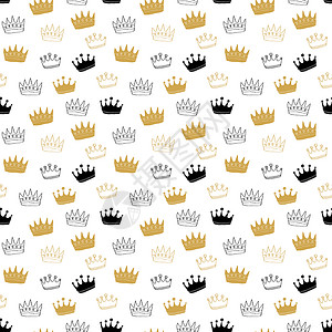 Crown无缝模式 手画皇家涂鸦背景 矢量说明草图公主手绘奢华纺织品绘画国王王国版税女王背景图片