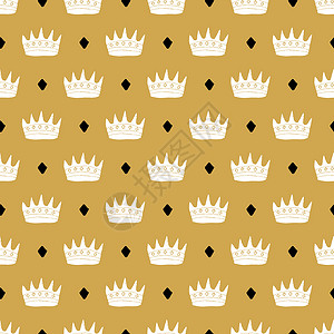 Crown无缝模式 手画皇家涂鸦背景 矢量说明艺术王国王子装饰徽章纺织品公主打印包装帽子背景图片