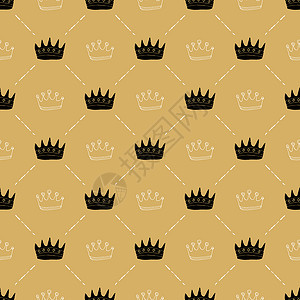 Crown无缝模式 手画皇家涂鸦背景 矢量说明公主墙纸女王皇帝王子奢华插图艺术草图织物背景图片