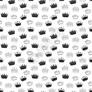 Crown无缝模式 手画皇家涂鸦背景 矢量说明皇帝君主手绘风格徽章插图版税珠宝公主王国背景图片