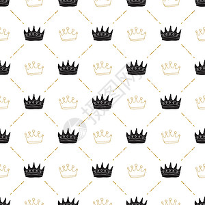 Crown无缝模式 手画皇家涂鸦背景 矢量说明墙纸王子织物手绘帽子君主风格纺织品徽章打印背景图片