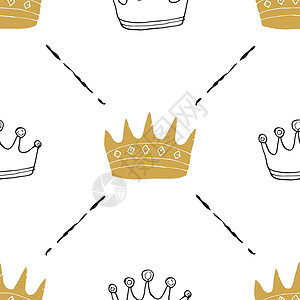 Crown无缝模式 手画皇家涂鸦背景 矢量说明插图装饰草图君主王子女王公主徽章国王皇帝背景图片