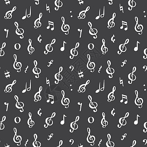 音乐模式音乐笔记无缝模式矢量图 手绘素描涂鸦音符符号白色记录笔记岩石绘画立体声墙纸黑色横幅草图设计图片