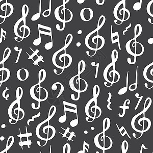 音乐模式音乐笔记无缝模式矢量图 手绘素描涂鸦音符符号黑色立体声笔记歌曲白色包装横幅插图音乐草图设计图片