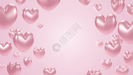 粉红背景的玫瑰金心和复制空间 3d背景图片