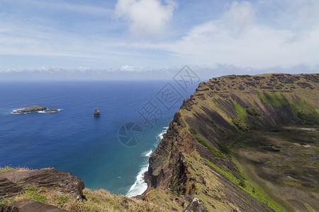 帕斯夸岛复活节岛Rapa Nui岛上火山火山全景陨石风景假期海洋世界拉诺旅行文化背景