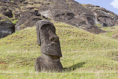 帕斯夸岛复活节岛的Rano Raraku石采石场雕像艺术火山拉诺石头岩石地标考古学宗教遗产背景