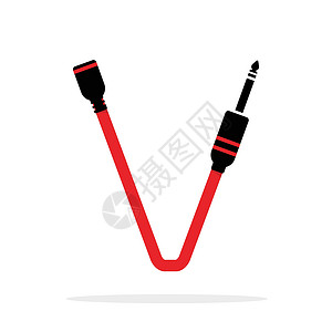 白色电线由插孔电缆或电线形成的字母 V 字母徽标 用于您的音频 声音或音乐应用程序或企业标识的矢量设计模板元素 在白色背景上隔离的标志或插画