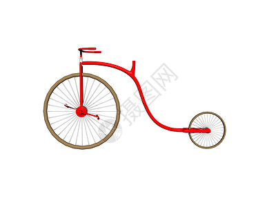 旧式红色自行车框架车轮金属车把运动辐条背景图片